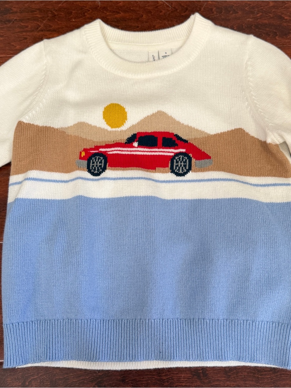 Janie and Jack White Sweater with Mustard Sun Detail